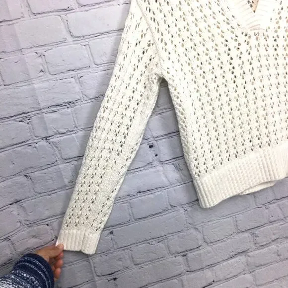 Loft Petites Cottagecore Open Knit Split Neck Cream Pullover Sweater Size XXS - Picture 5 of 13